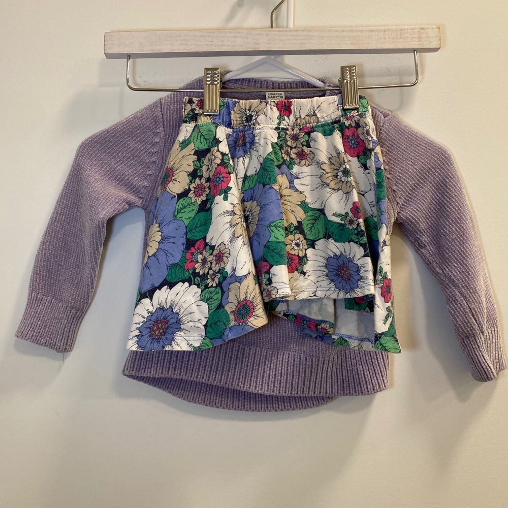 Gap Skort Harper Canyon Sweater Girls 3T Purple Floral Chenille Cottagecore Set